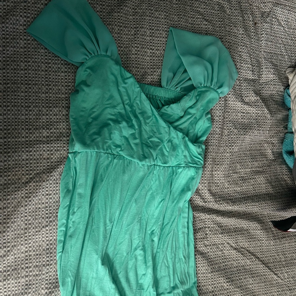 Aqua, blue, baby shower, or a vent dress long flowing